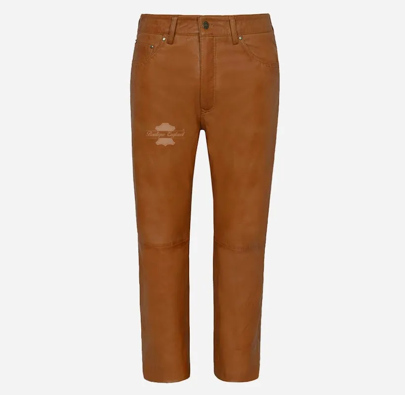 501 Men's Leather Jeans Casual Soft Leather Pants Trousers