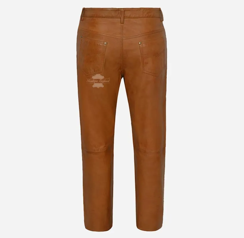 501 Men's Leather Jeans Casual Soft Leather Pants Trousers