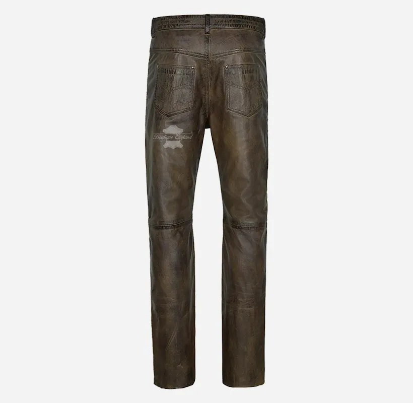 501 Men's Leather Jeans Casual Soft Leather Pants Trousers