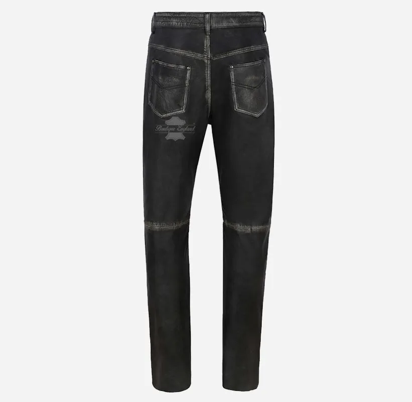 501 Men's Leather Jeans Casual Soft Leather Pants Trousers