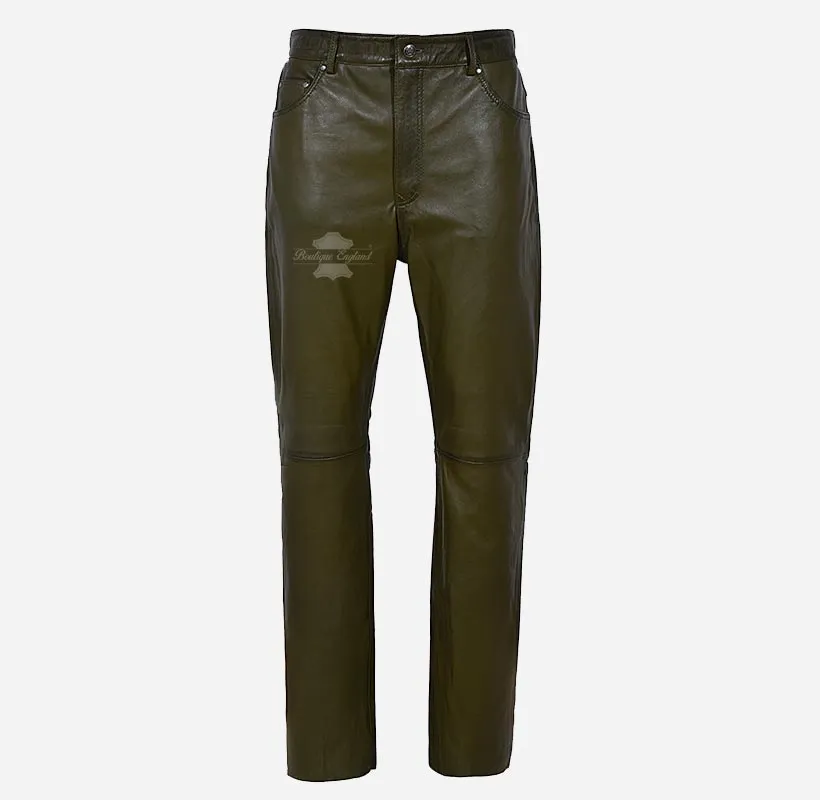 501 Men's Leather Jeans Casual Soft Leather Pants Trousers