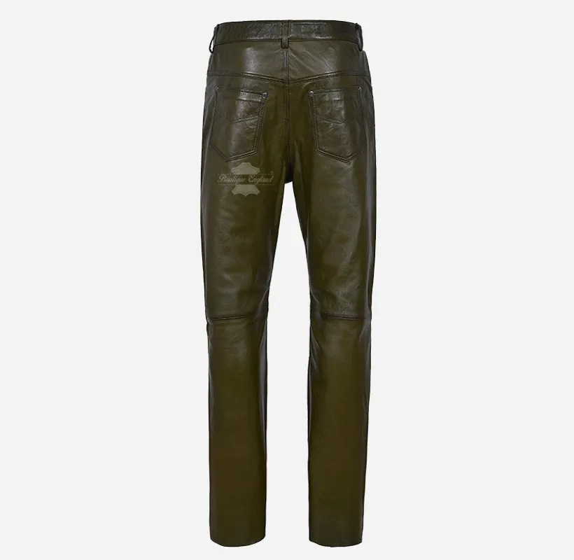 501 Men's Leather Jeans Casual Soft Leather Pants Trousers