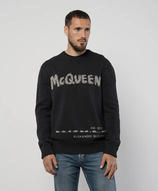 Alexander McQueen Gray sweater with logo embroidery