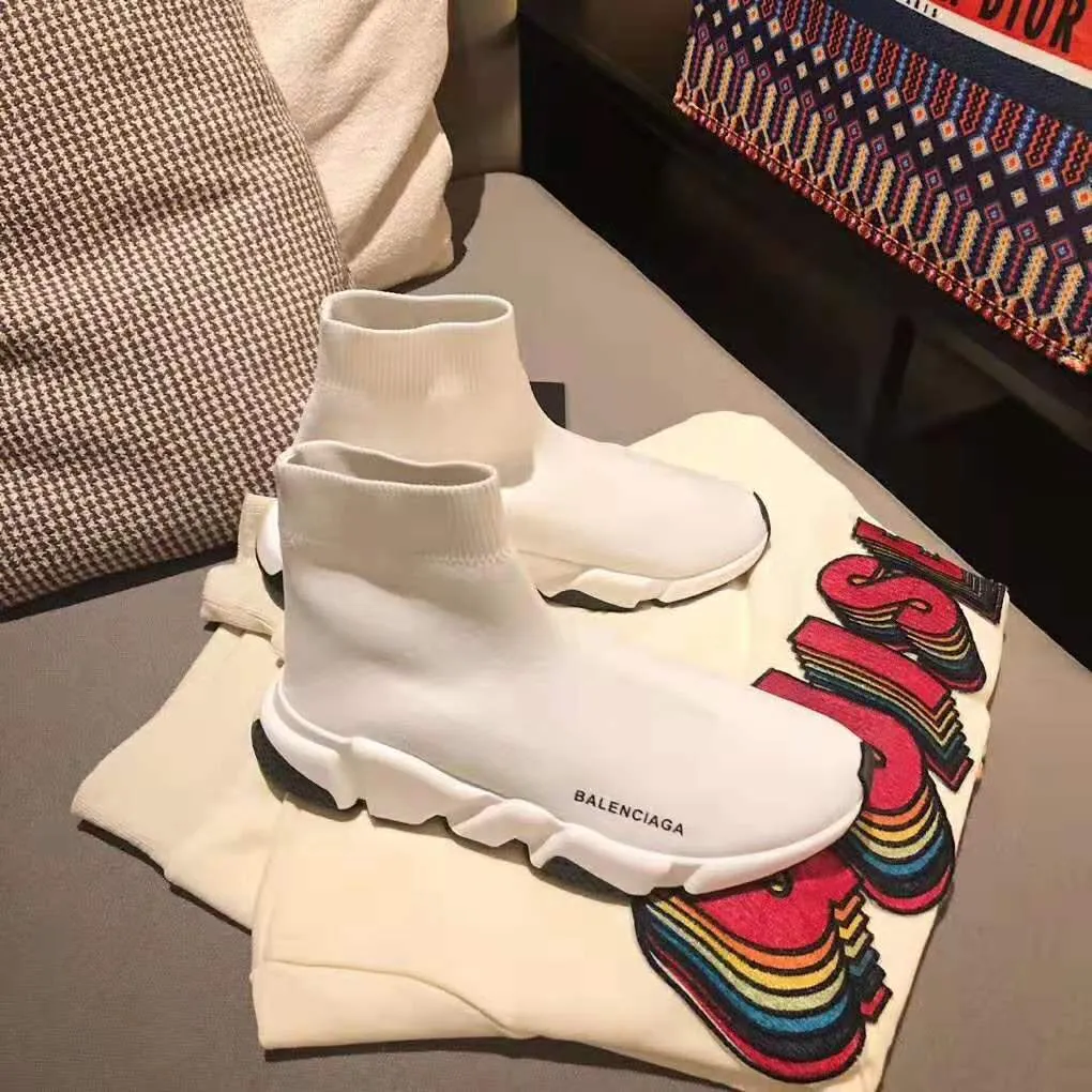 Balenciaga Zapatillas Speed ​​Mujer de Punto y Logo Balenciaga-Blanco