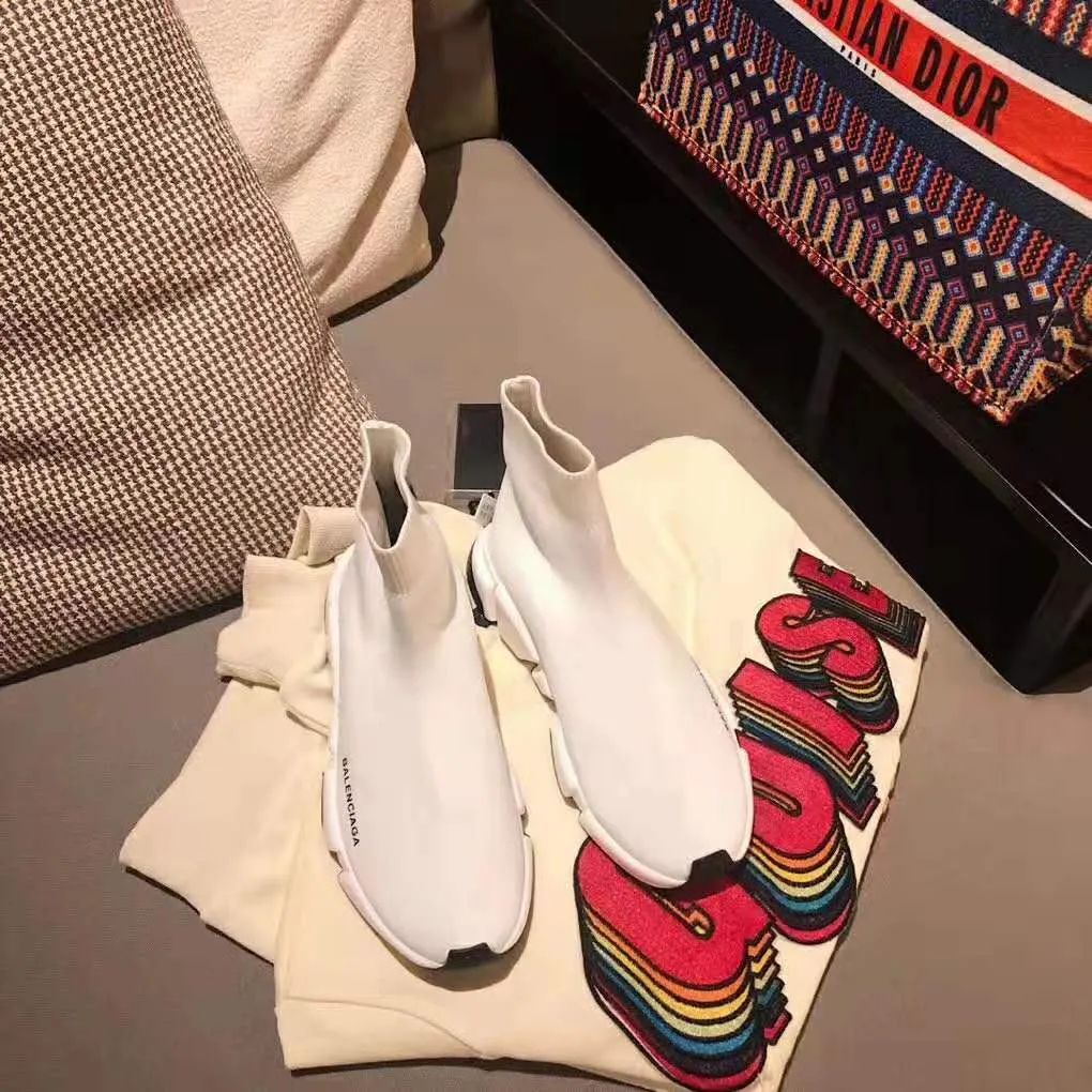 Balenciaga Zapatillas Speed ​​Mujer de Punto y Logo Balenciaga-Blanco