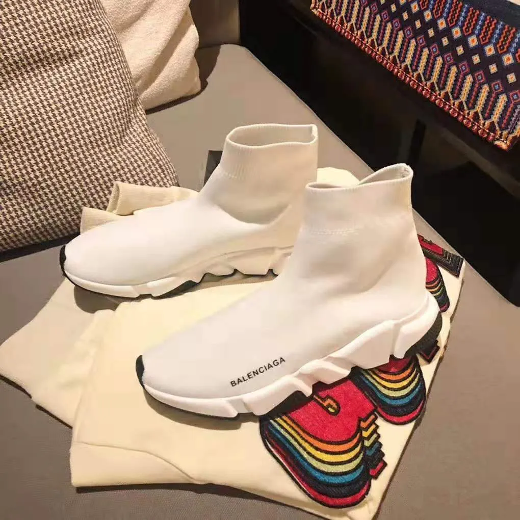 Balenciaga Zapatillas Speed ​​Mujer de Punto y Logo Balenciaga-Blanco