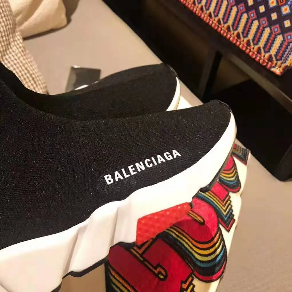 Balenciaga Zapatillas Speed ​​Mujer de Punto y Logo Balenciaga-Negro