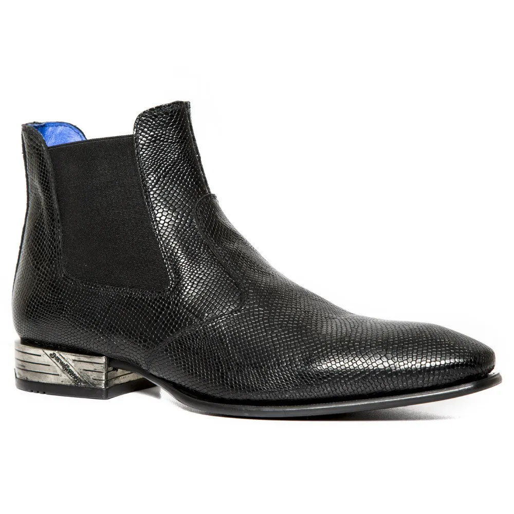 Botin hombre serpiente negro punta fina
