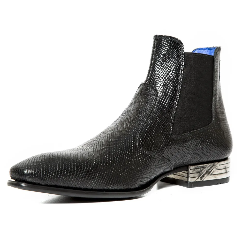 Botin hombre serpiente negro punta fina
