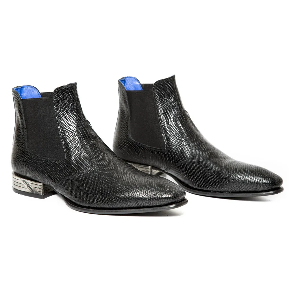 Botin hombre serpiente negro punta fina
