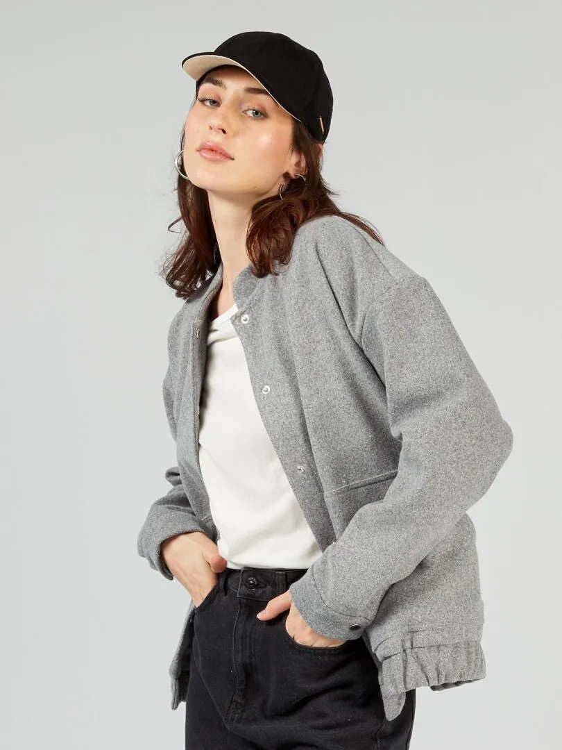 Chaqueta efecto lana con bajo elástico - GRIS