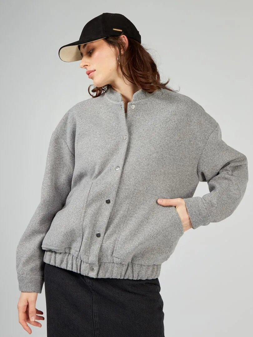 Chaqueta efecto lana con bajo elástico - GRIS