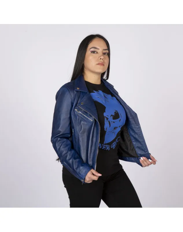 Chaqueta rockera de napa azul