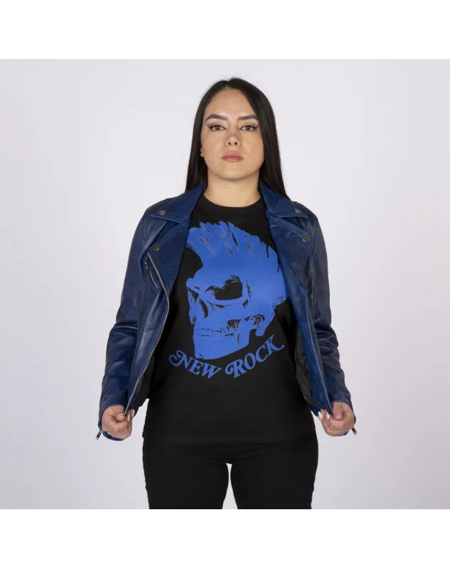 Chaqueta rockera de napa azul