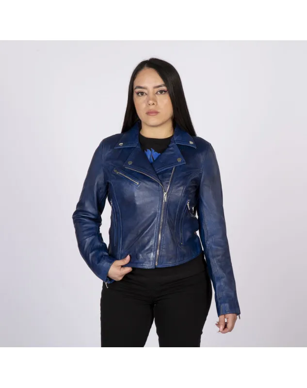 Chaqueta rockera de napa azul