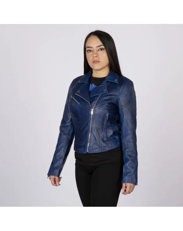 Chaqueta rockera de napa azul