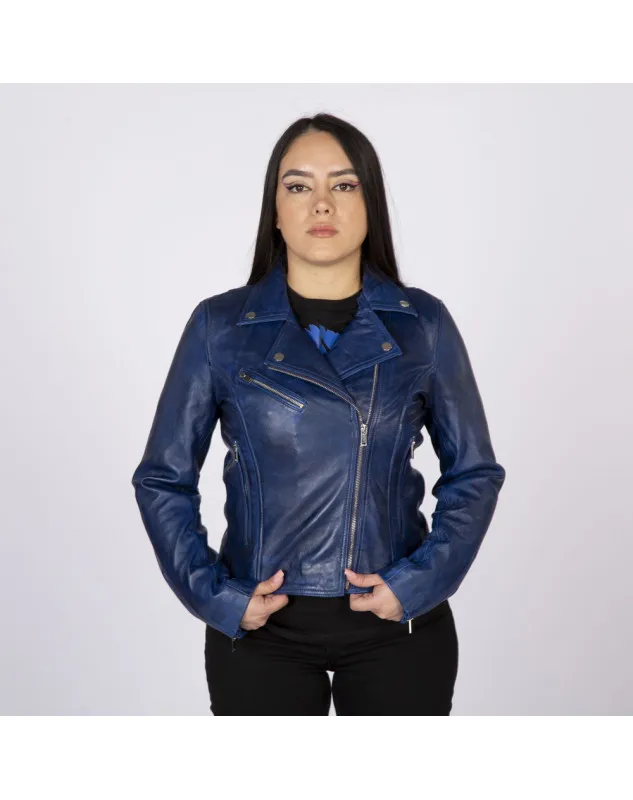 Chaqueta rockera de napa azul