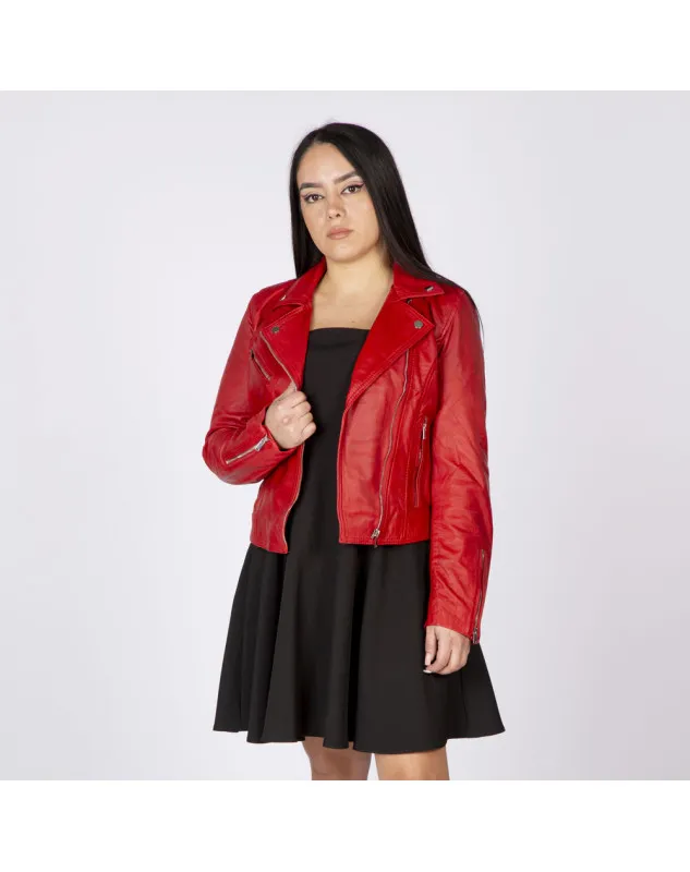 Chaqueta rockera de napa roja