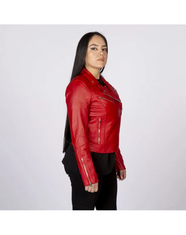 Chaqueta rockera de napa roja