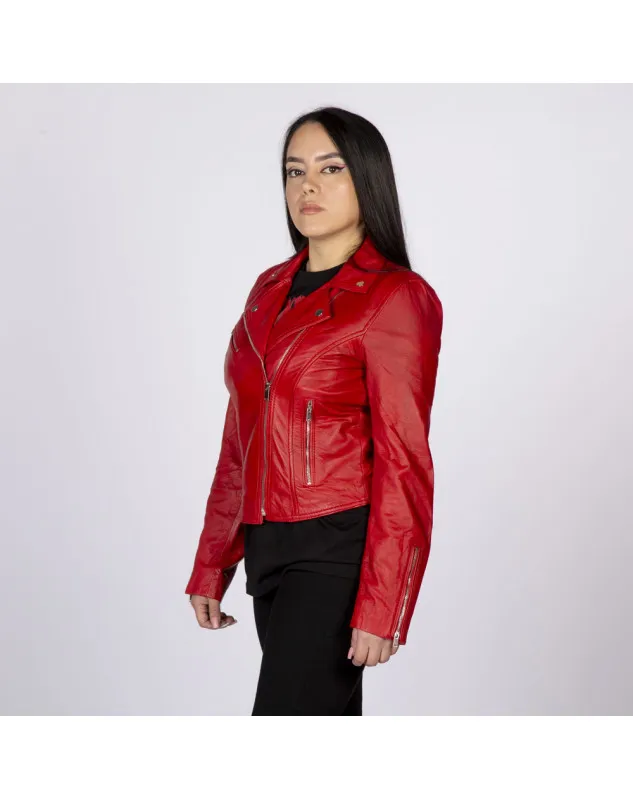 Chaqueta rockera de napa roja