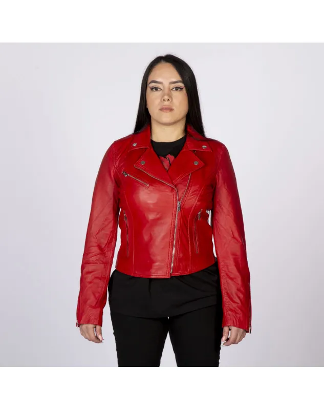 Chaqueta rockera de napa roja