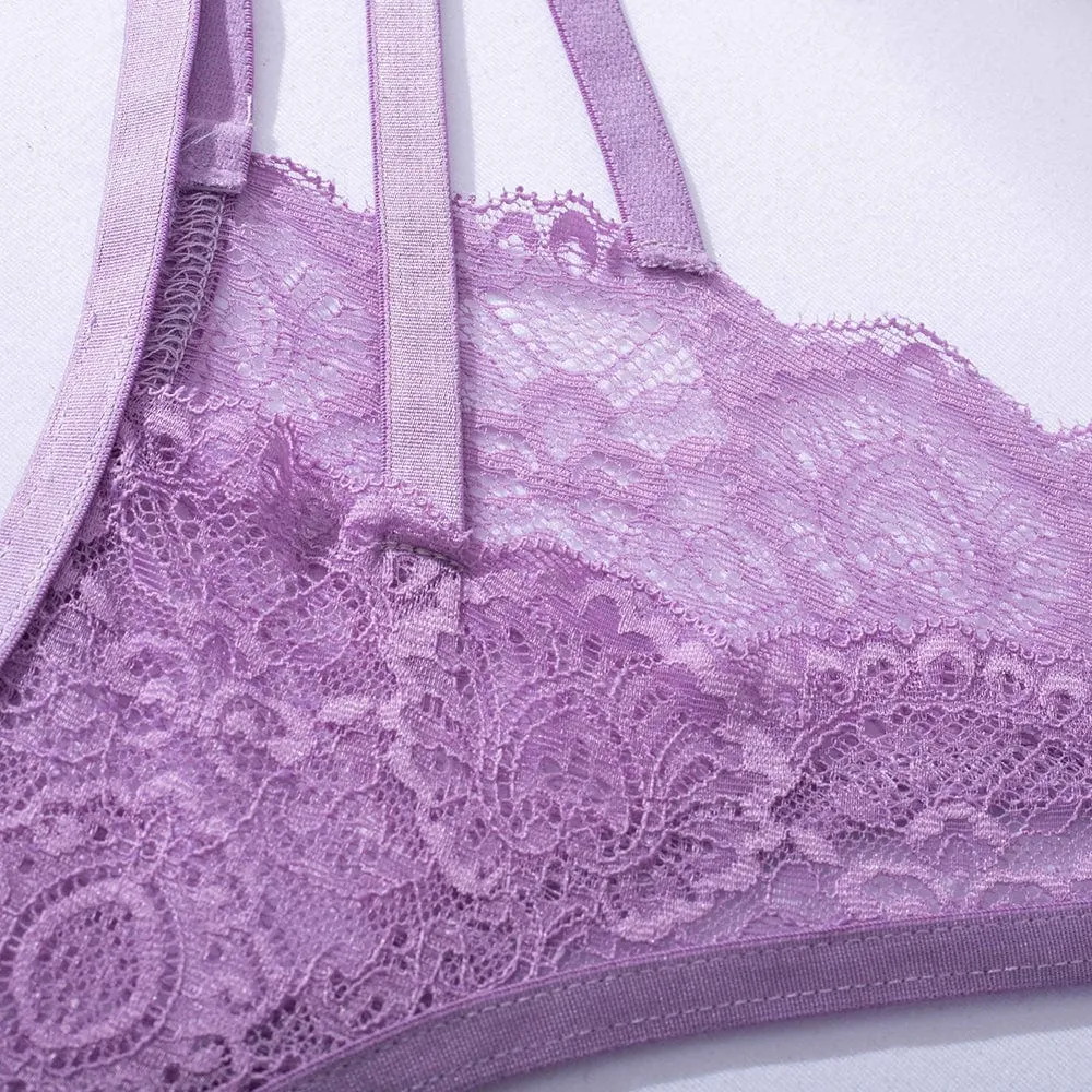 Conjunto de lencería morado con ligas