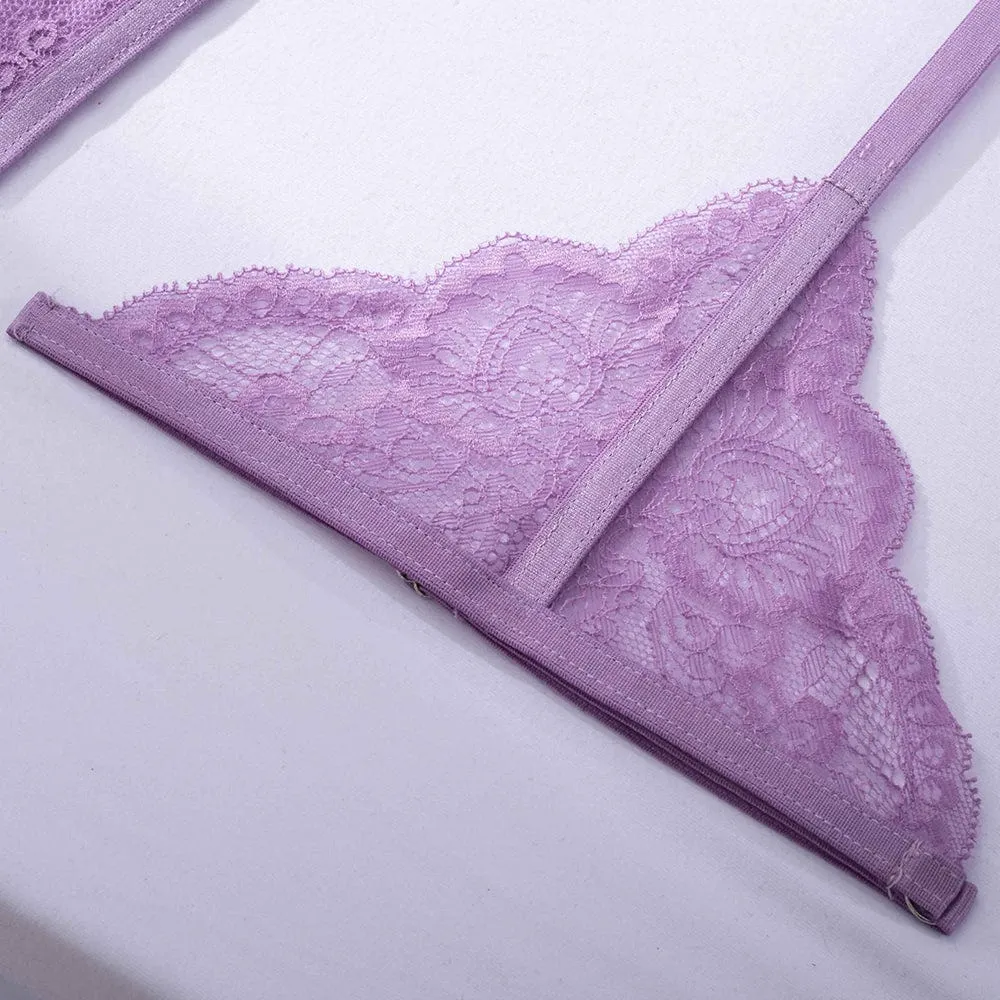 Conjunto de lencería morado con ligas