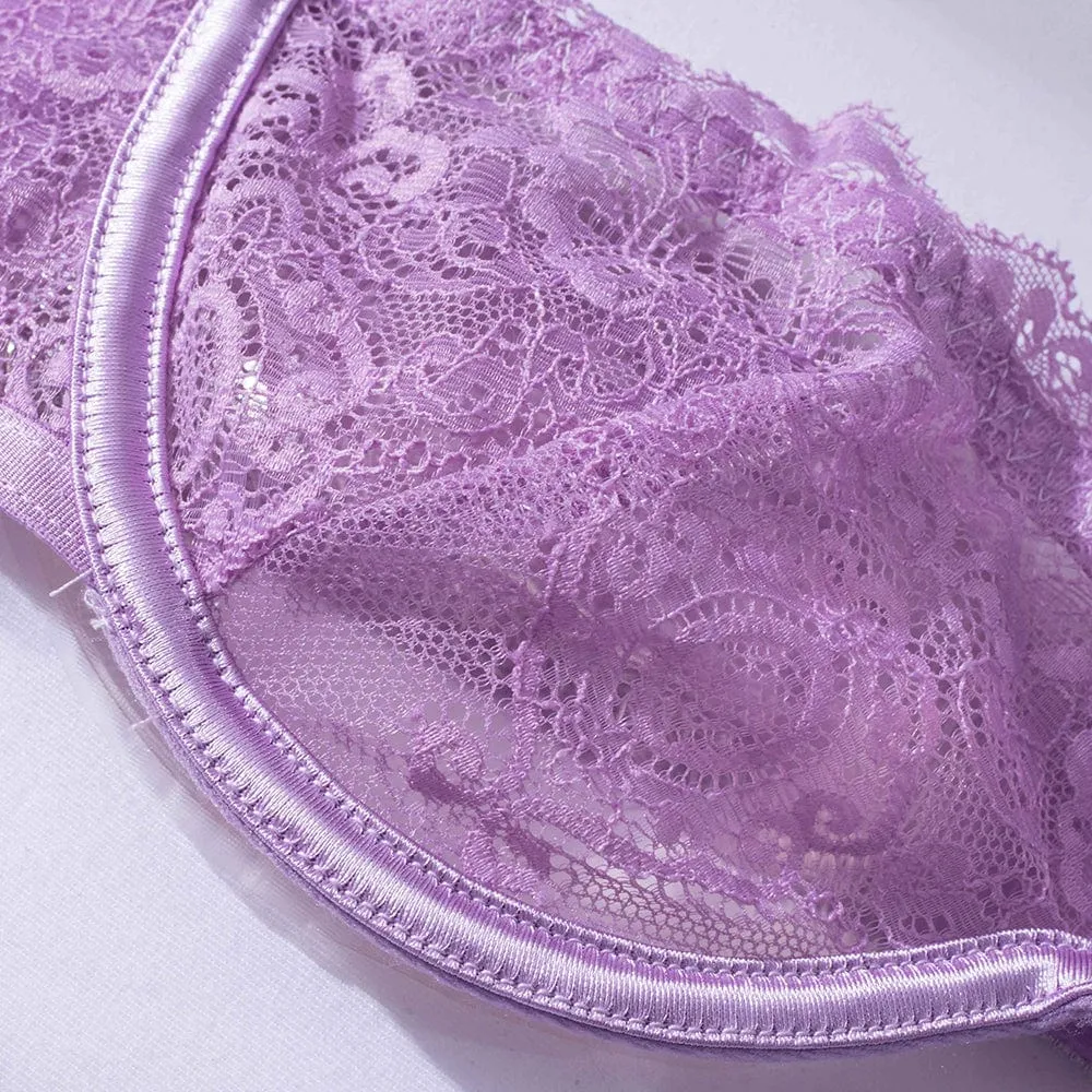 Conjunto de lencería morado con ligas