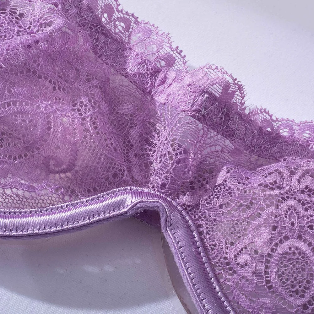 Conjunto de lencería morado con ligas