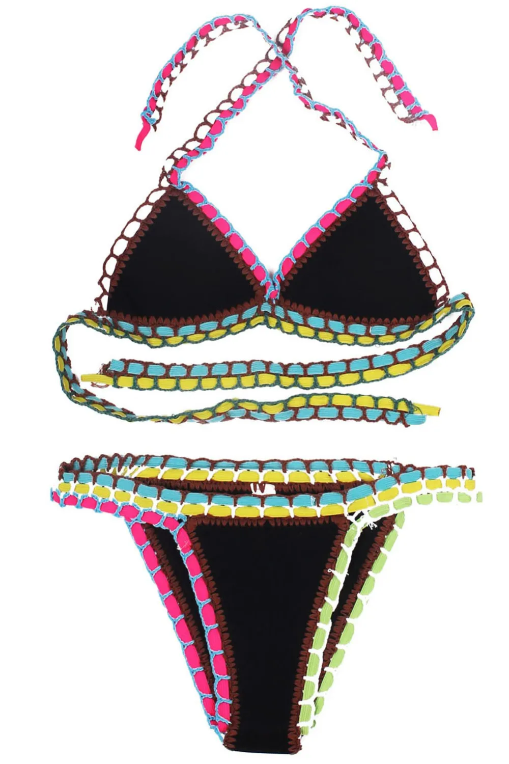 Maillot de bain 2 pièces noir et multicolore