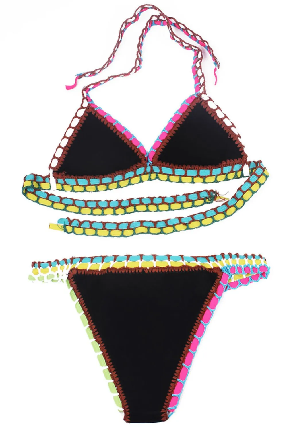 Maillot de bain 2 pièces noir et multicolore