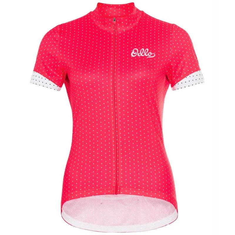 Maillot de ciclismo Odlo Cuello de cremallera completo Essentia (blanco - rosa) mujer