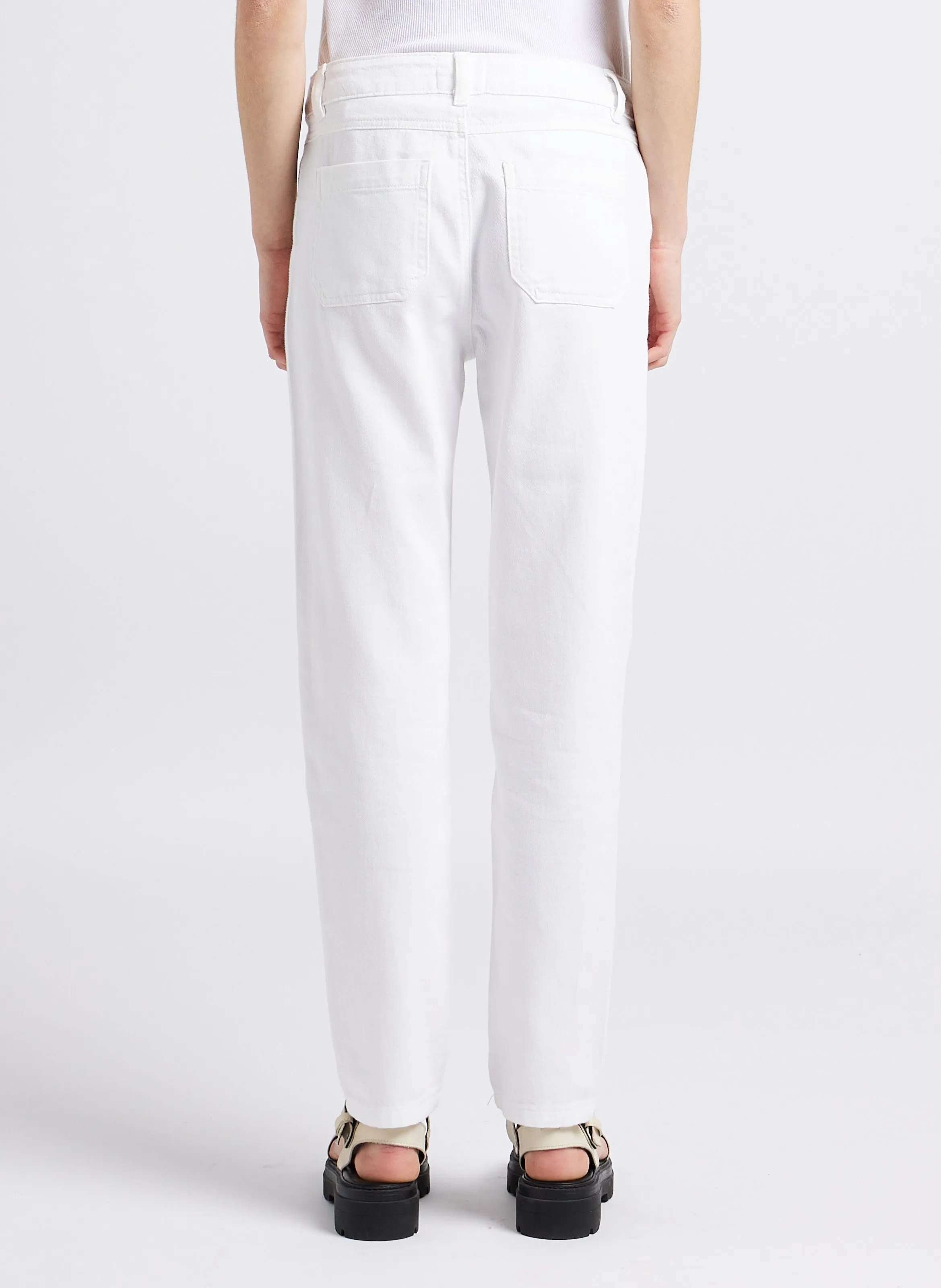 NALLA - Pantalón slim de algodón de talle alto en blanco