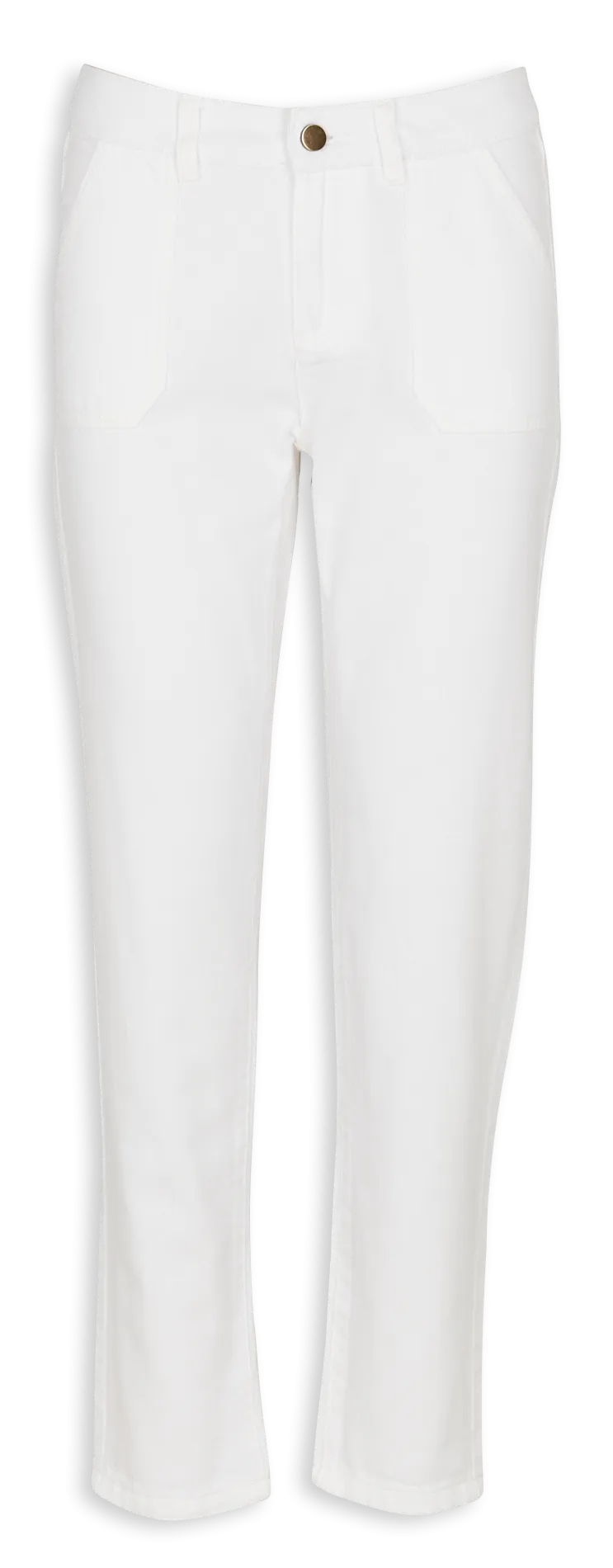 NALLA - Pantalón slim de algodón de talle alto en blanco