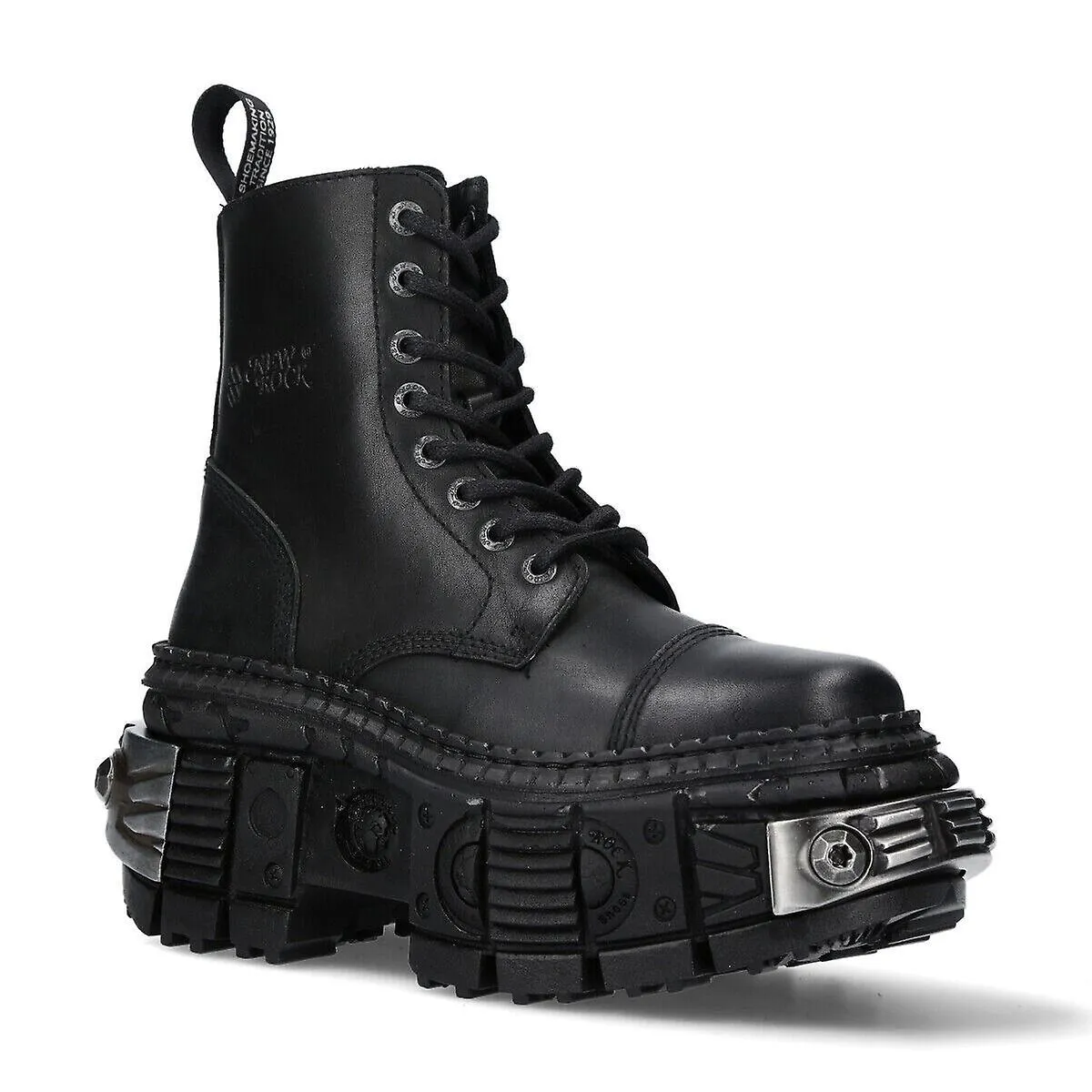 Nuevas botas Rock WALL083C-S4 Unisex Metallic Black Leather Platform Gothic Boots