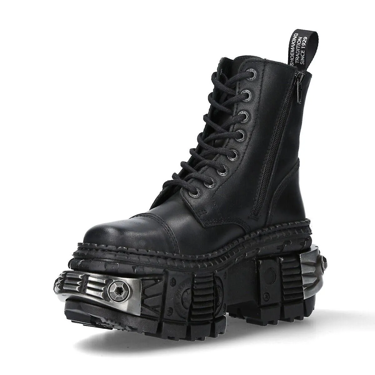 Nuevas botas Rock WALL083C-S4 Unisex Metallic Black Leather Platform Gothic Boots