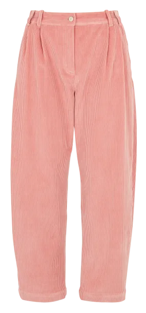 Pantalón ancho de canalé de algodón en rosa