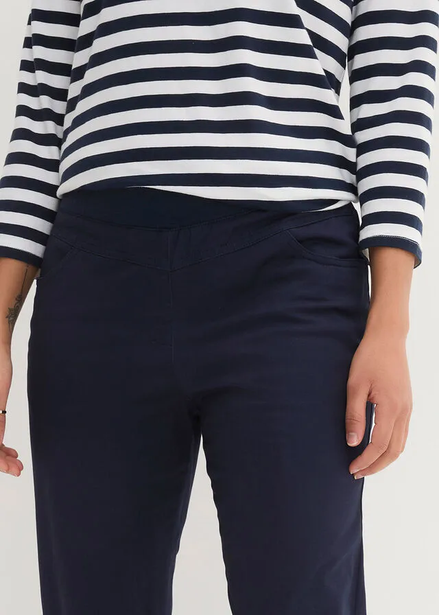 Pantalón capri de algodón con cintura cómoda y fruncido Azul oscuro