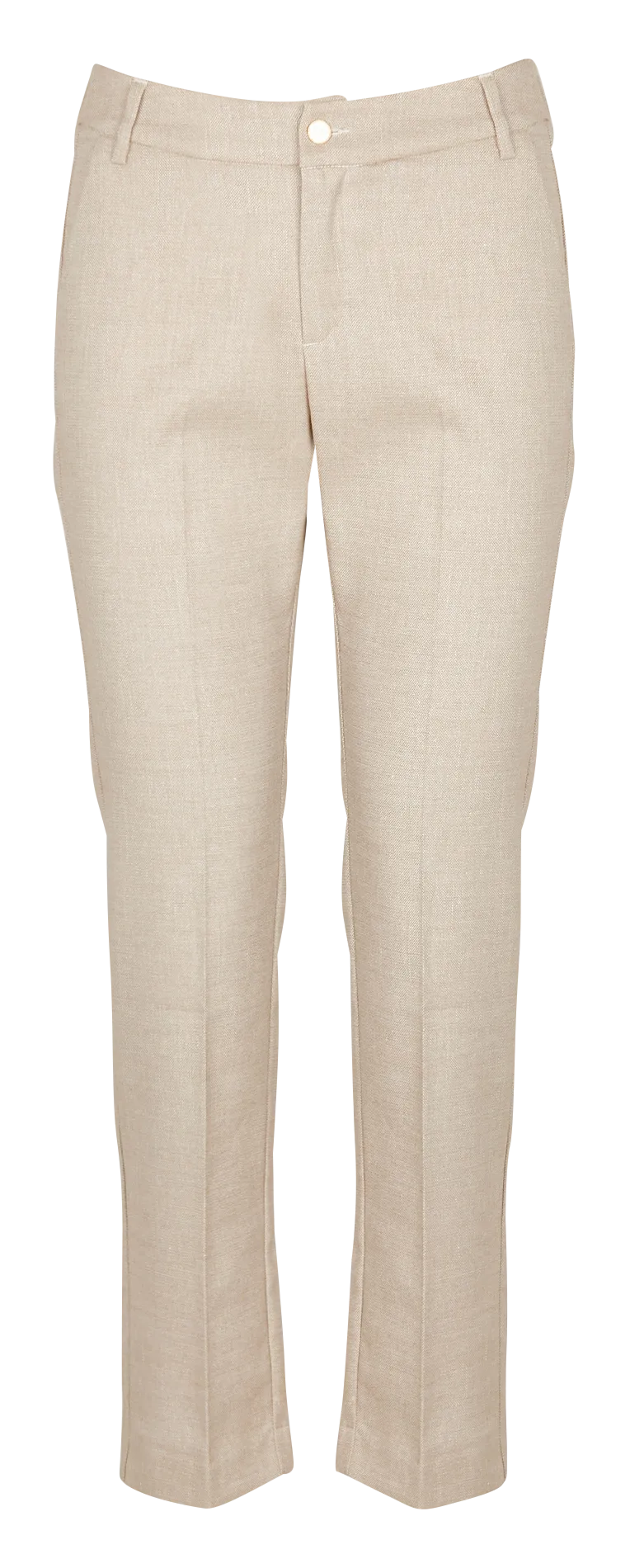 Pantalón chino de talle alto con hilos metalizados en beige