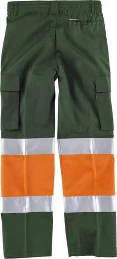 Pantalón con 2 cintas de alta visibilidad Verde Oscuro / Naranja