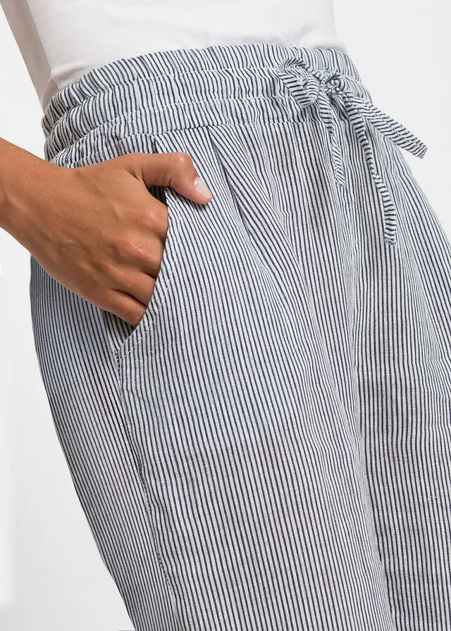 Pantalón de lino con TENCEL™ Lyocell Azul-blanco de rayas