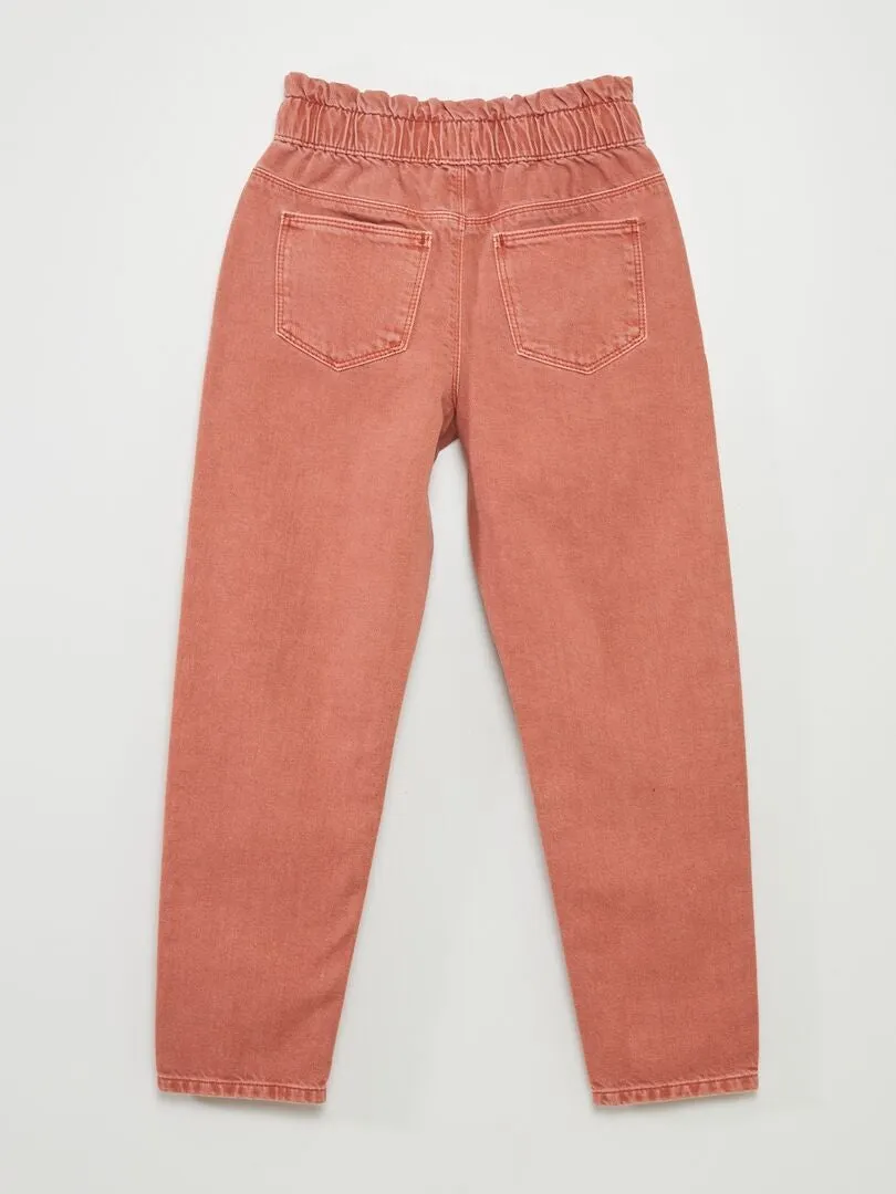 Pantalón de sarga con volante en la cintura - ROSA