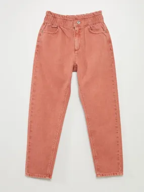 Pantalón de sarga con volante en la cintura - ROSA