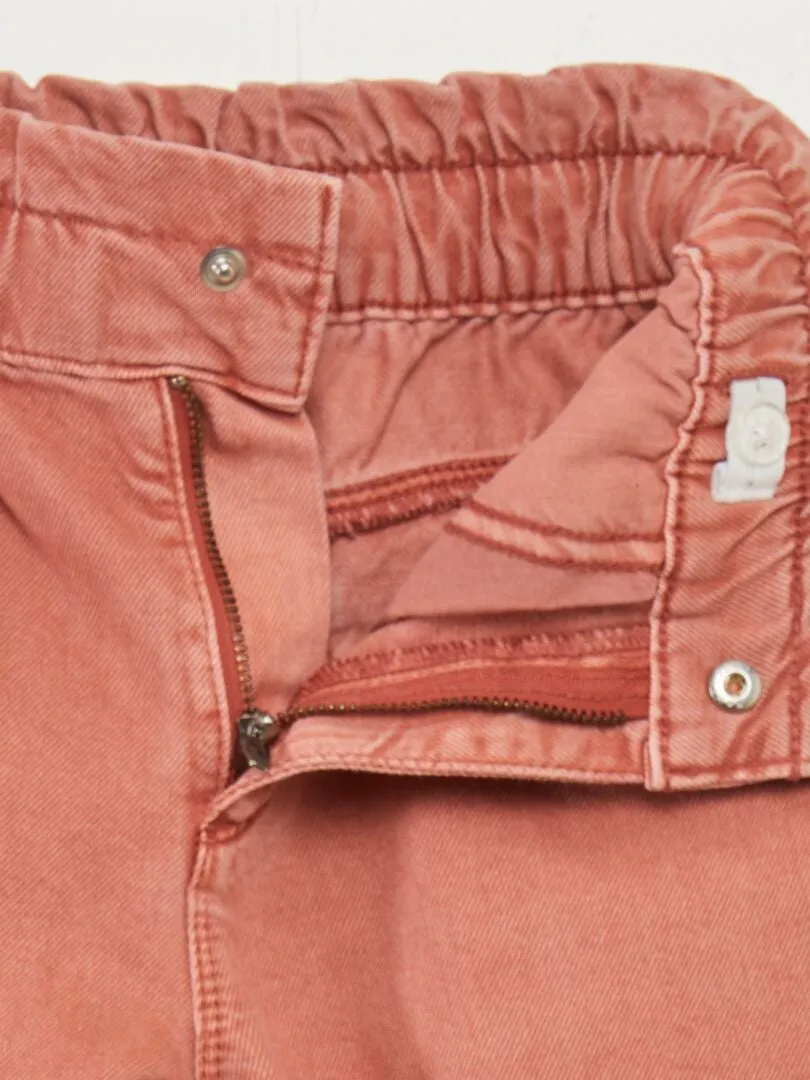 Pantalón de sarga con volante en la cintura - ROSA