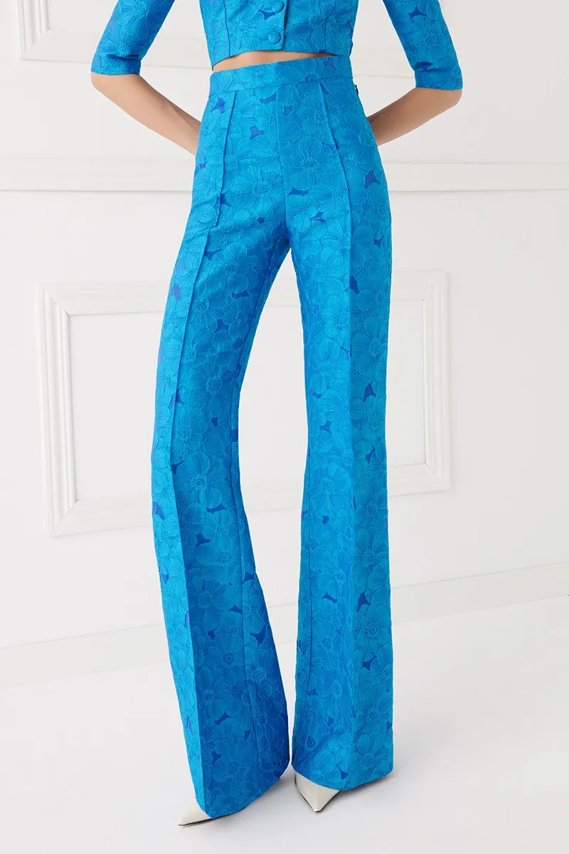 Pantalón palazzo brocado azul flores Brenda