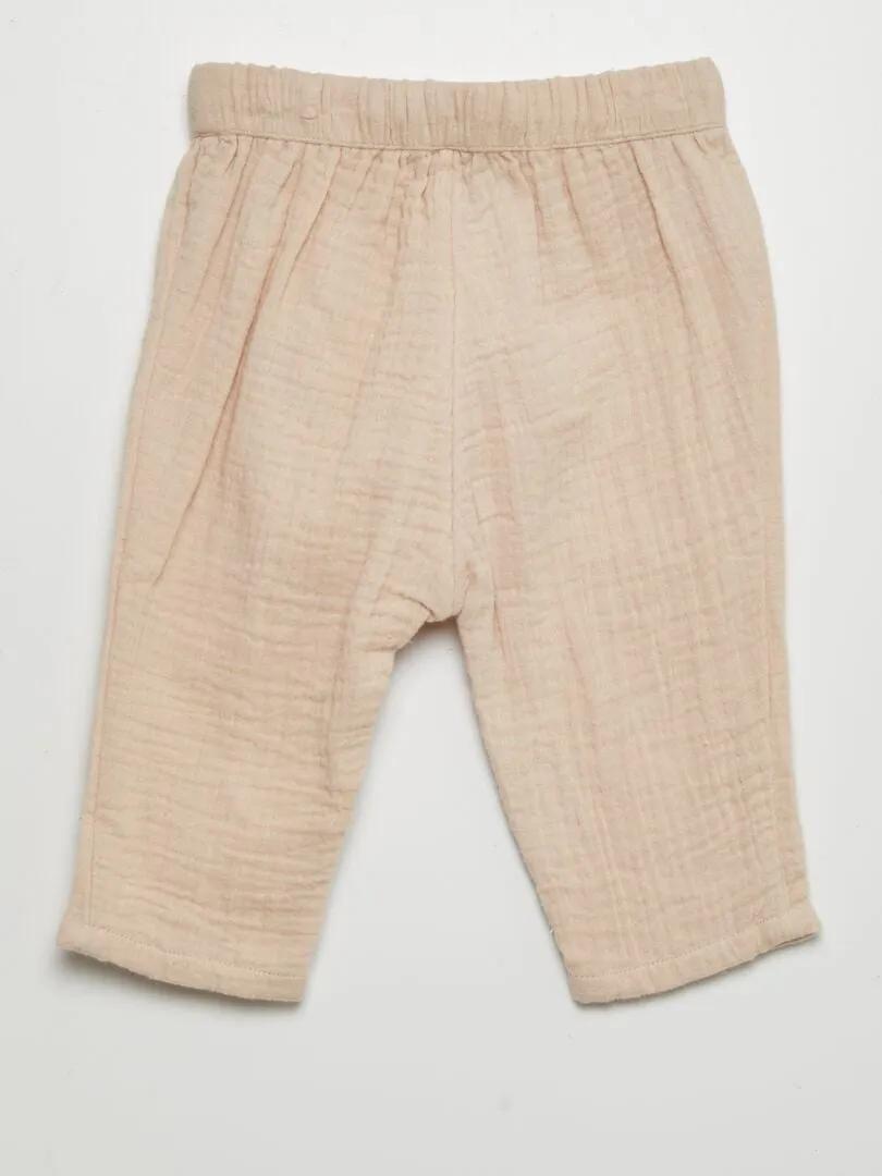 Pantalón sarouel de gasa de algodón - BEIGE