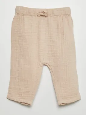 Pantalón sarouel de gasa de algodón - BEIGE