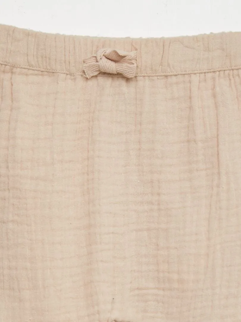 Pantalón sarouel de gasa de algodón - BEIGE