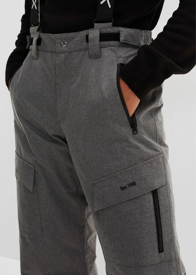 Pantalón térmico técnico de corte regular con protector antinieve y tirantes desmontables, recto Gris jaspeado