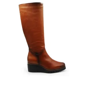 PAULA URBAN 10-1139 Texas negro y cuero Bota alta cuña mujer